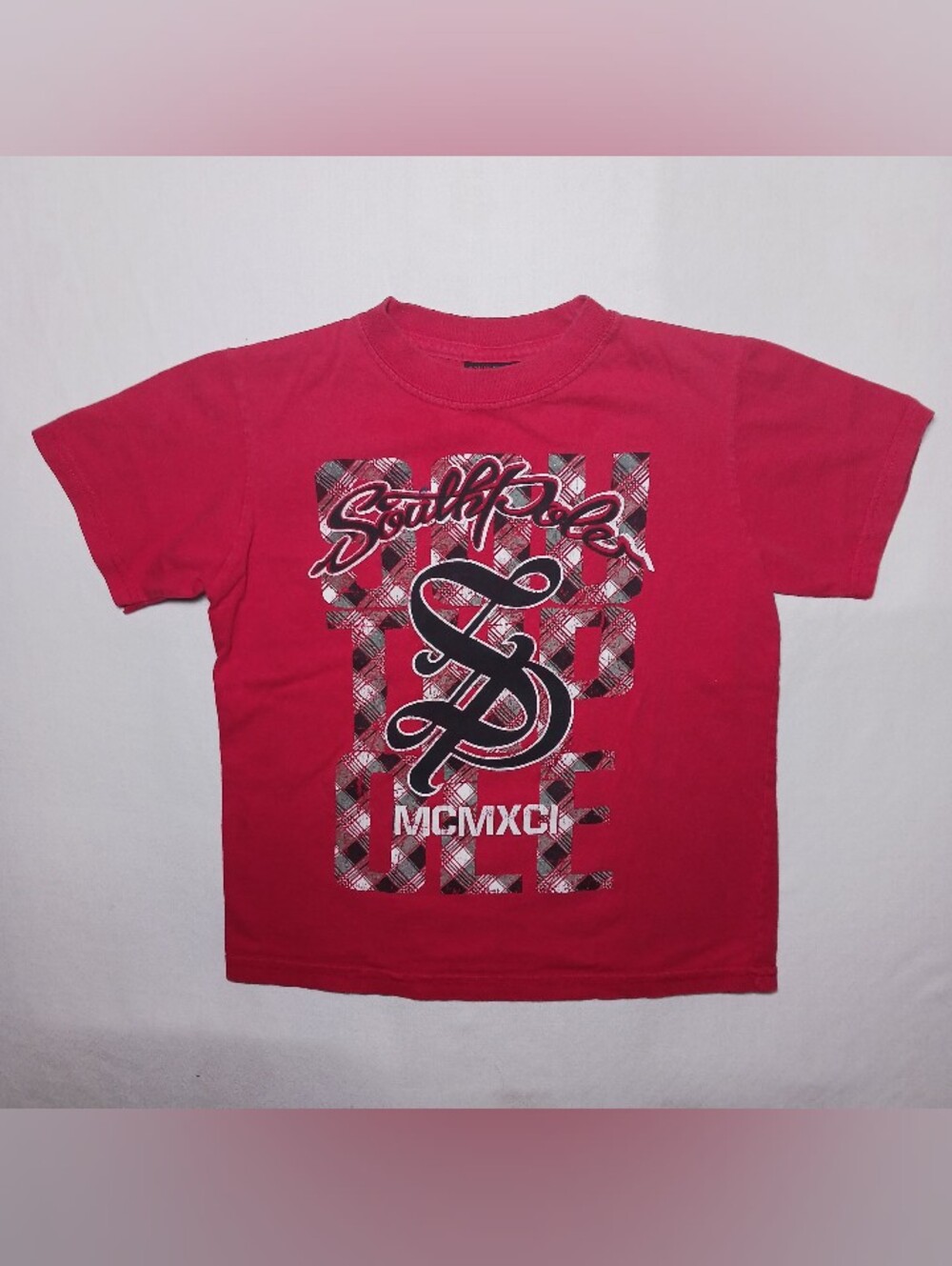 Vintage Southpole Boys Graphic Tee Shirt Medium Red MCMXCI Short Sleeve Crew